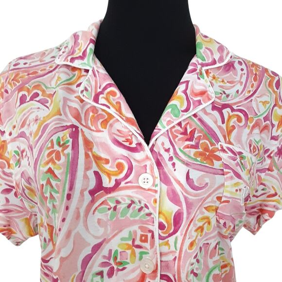 Lauren Ralph Lauren Black Label Boxer Pajama Set Button Up Pink Paisley Womens L - Picture 3 of 16